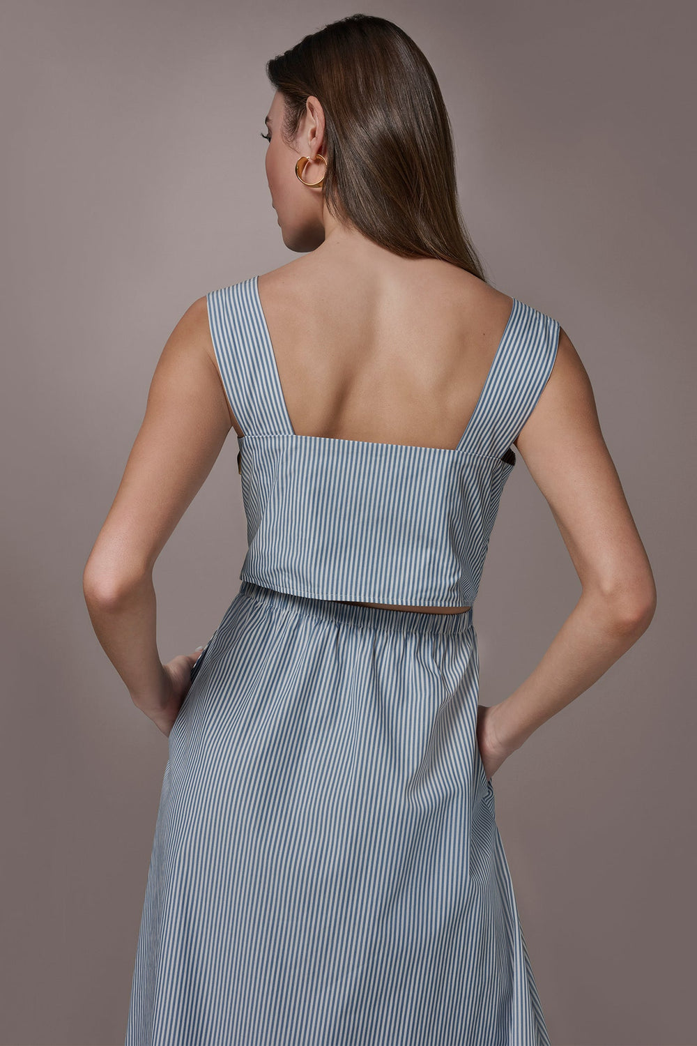 Donna Karan | COTTON-POPLIN STRIPE CUTOUT MIDI DRESS