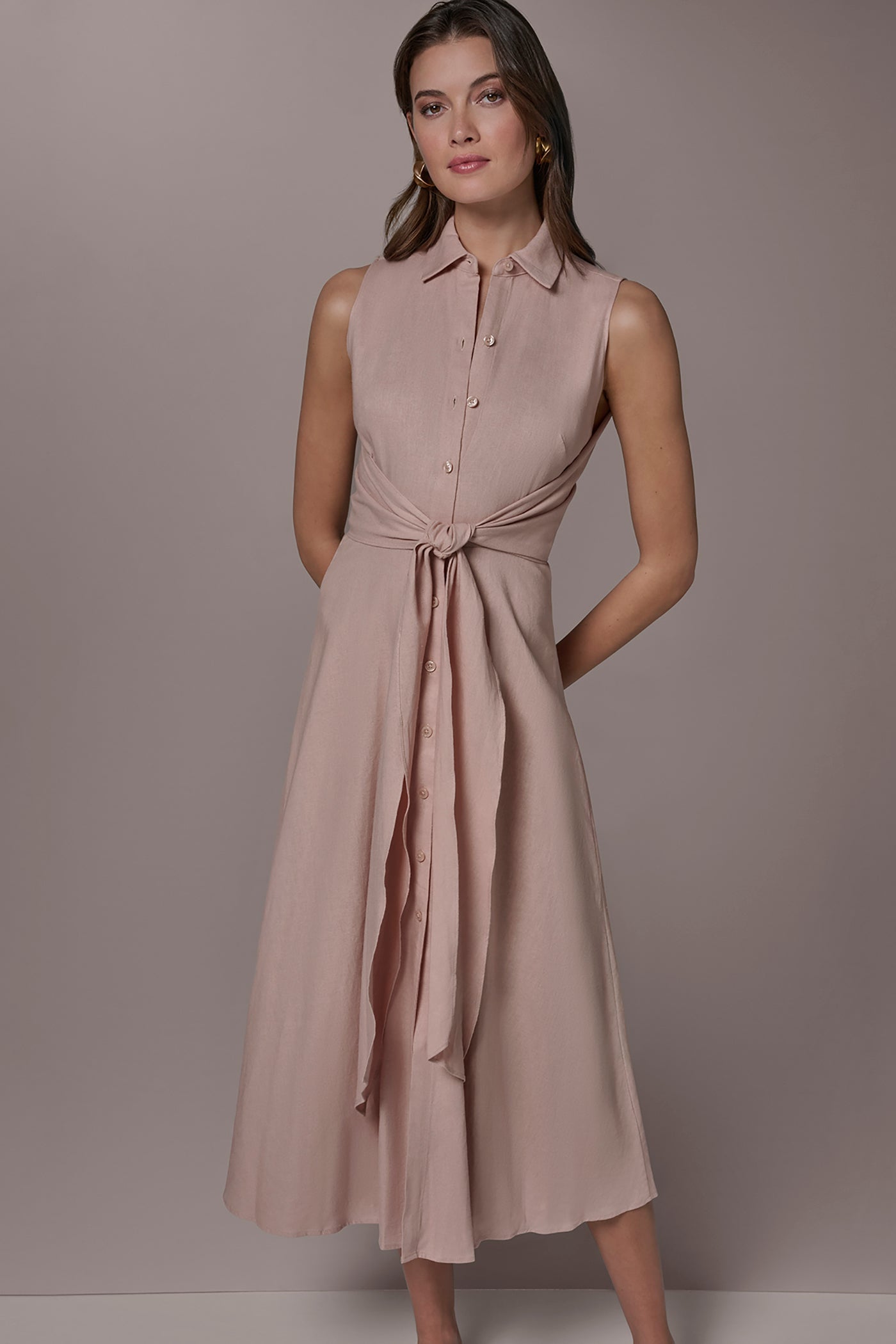 Donna Karan | LINEN-BLEND MIDI SHIRT DRESS