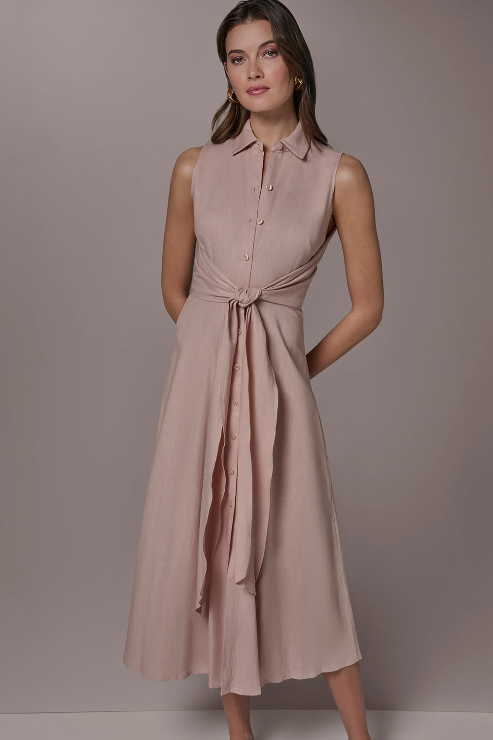 Donna Karan | LINEN-BLEND MIDI SHIRT DRESS