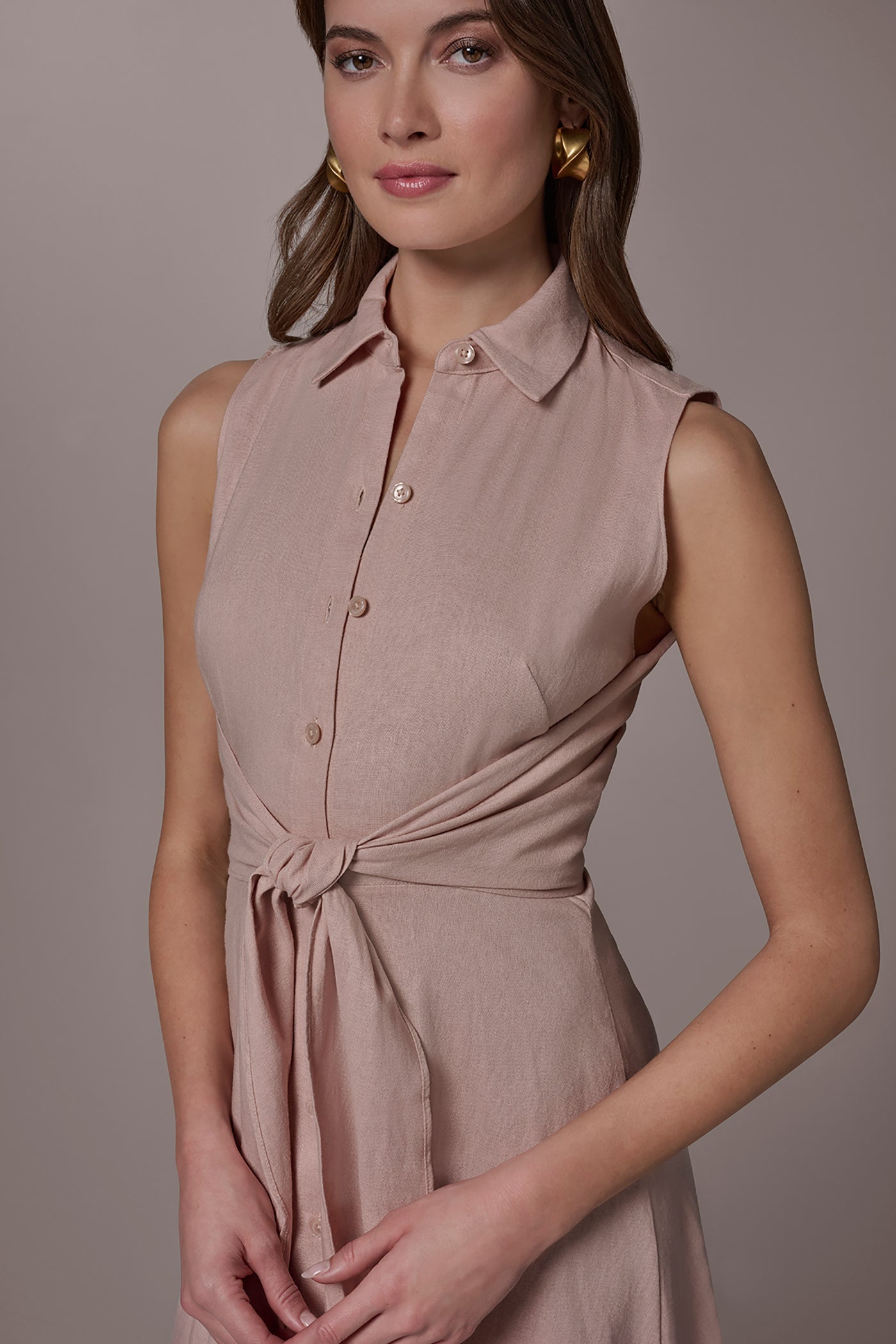 Donna Karan | LINEN-BLEND MIDI SHIRT DRESS