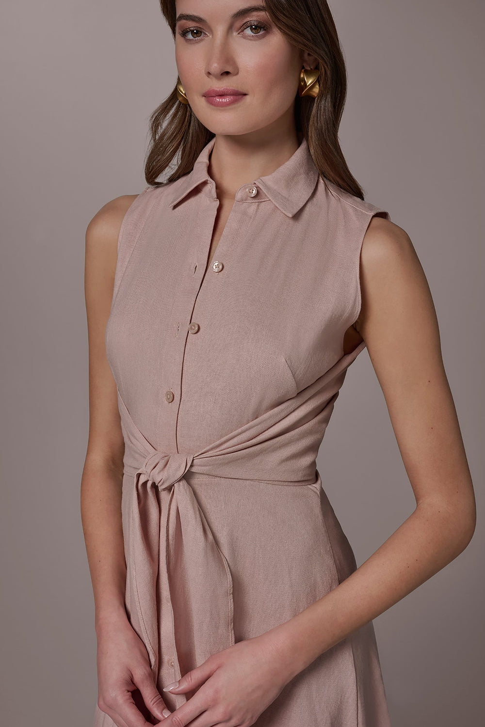 Donna Karan | LINEN-BLEND MIDI SHIRT DRESS