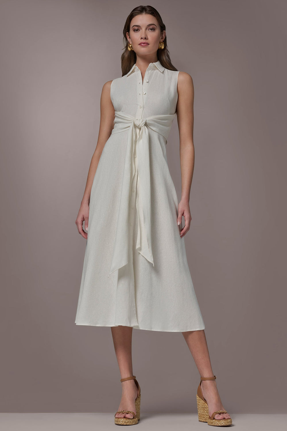 Donna Karan | LINEN-BLEND MIDI SHIRT DRESS