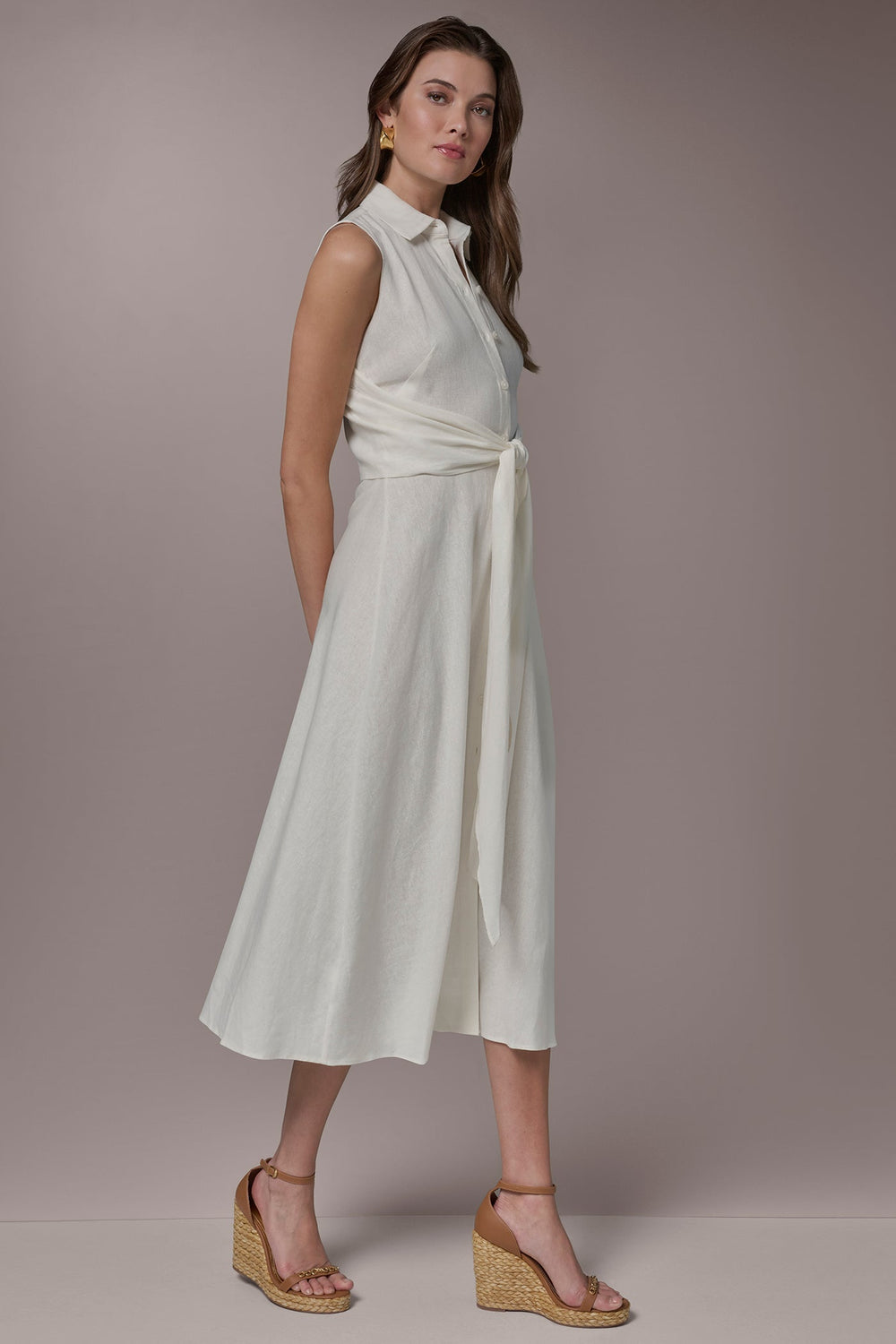 Donna Karan | LINEN-BLEND MIDI SHIRT DRESS