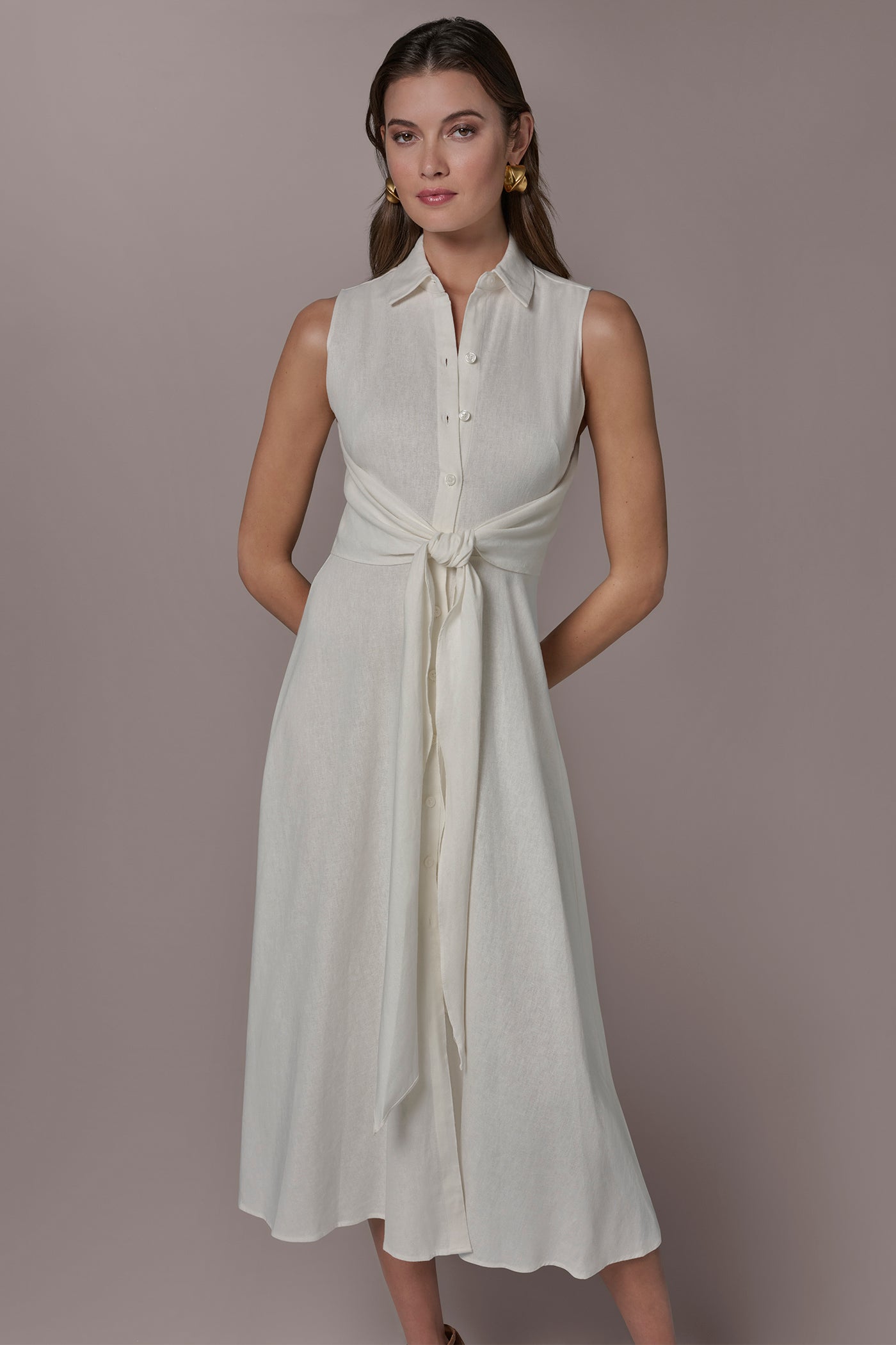 Donna Karan | LINEN-BLEND MIDI SHIRT DRESS
