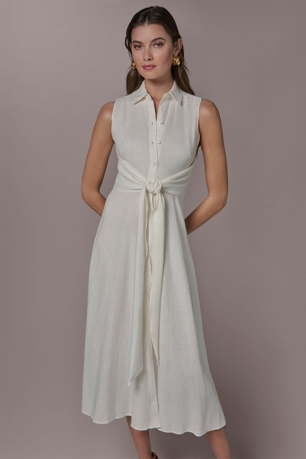 Donna Karan | LINEN-BLEND MIDI SHIRT DRESS