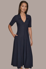 Donna Karan | THE MODERN TRAVEL ELBOW SLEEVE MIDI POLO DRESS