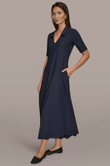 Donna Karan | THE MODERN TRAVEL ELBOW SLEEVE MIDI POLO DRESS