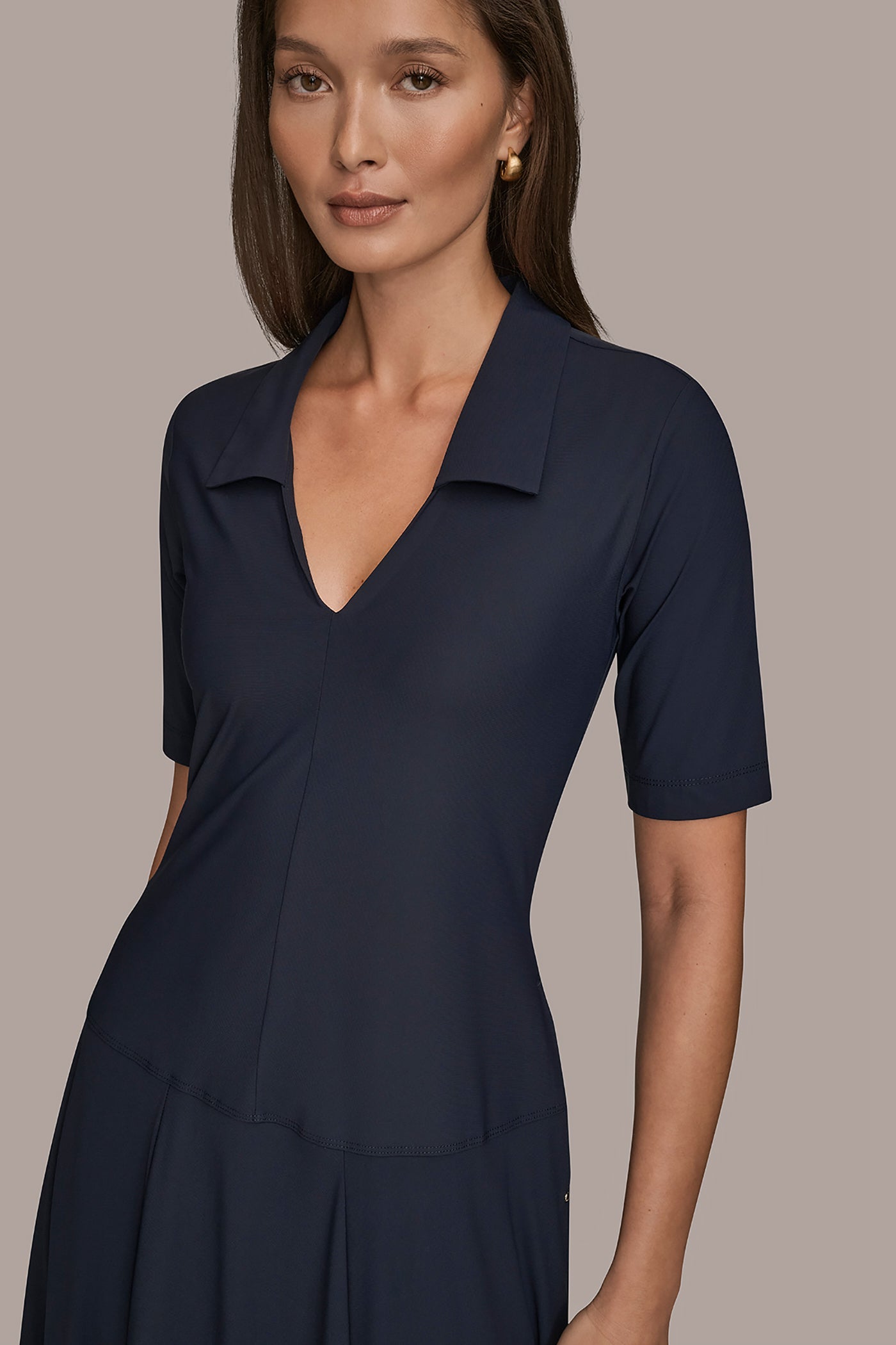 Donna Karan | THE MODERN TRAVEL ELBOW SLEEVE MIDI POLO DRESS