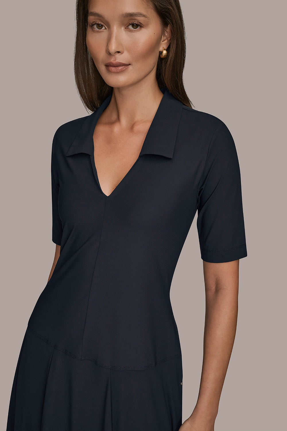 Donna Karan | THE MODERN TRAVEL ELBOW SLEEVE MIDI POLO DRESS