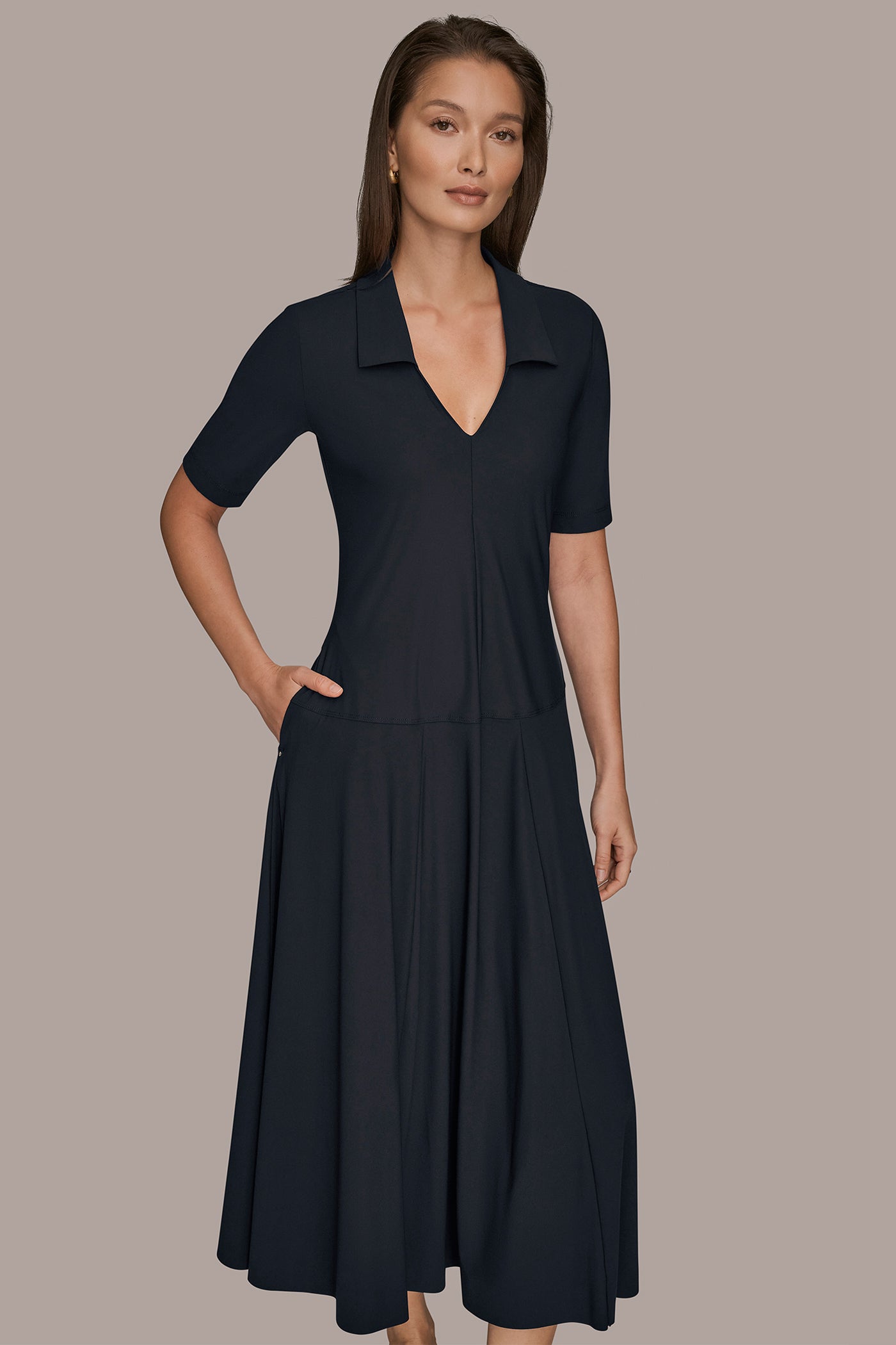 Donna Karan | THE MODERN TRAVEL ELBOW SLEEVE MIDI POLO DRESS