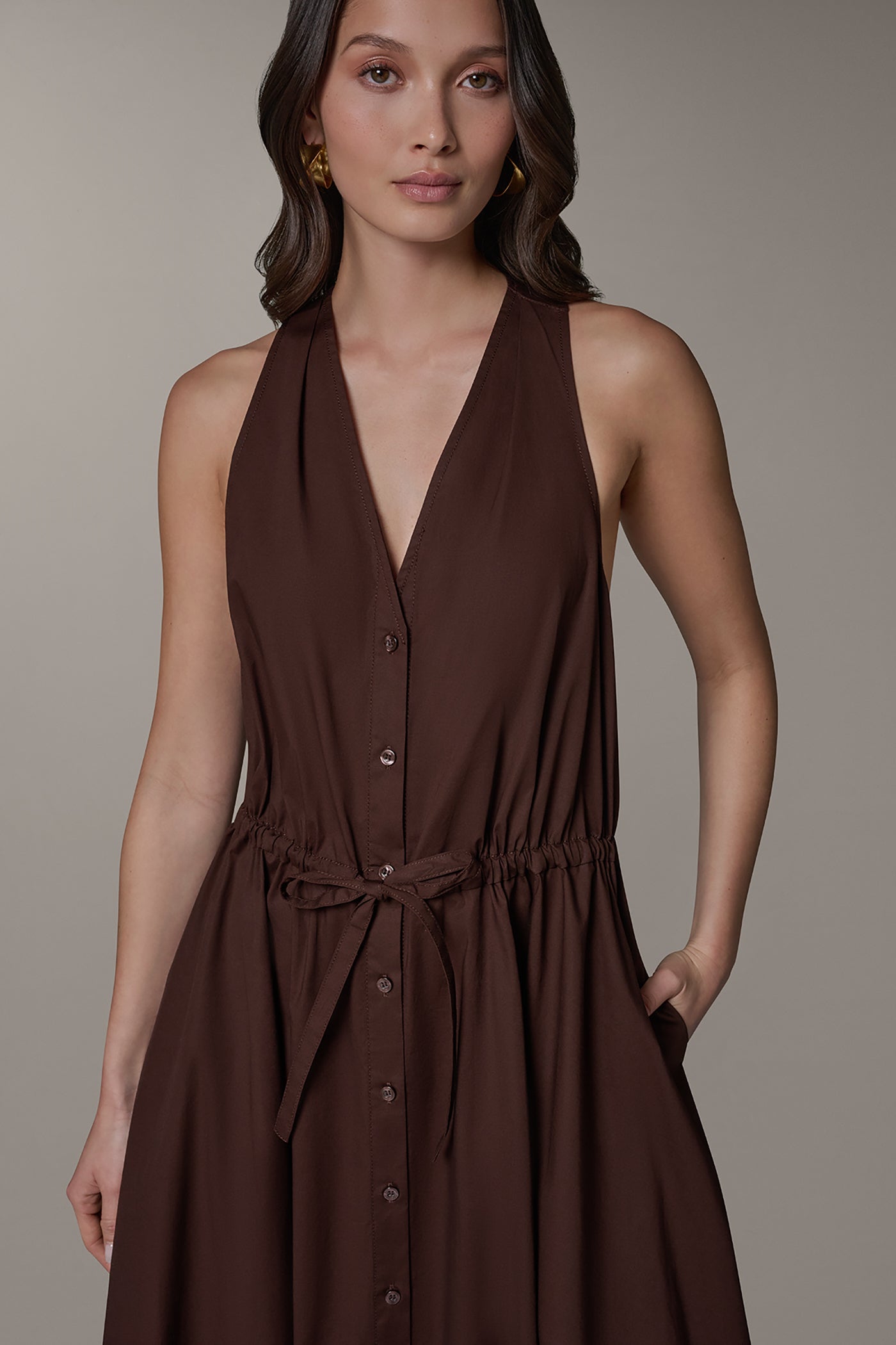 Donna Karan | SLEEVELESS MIDI HALTER DRESS