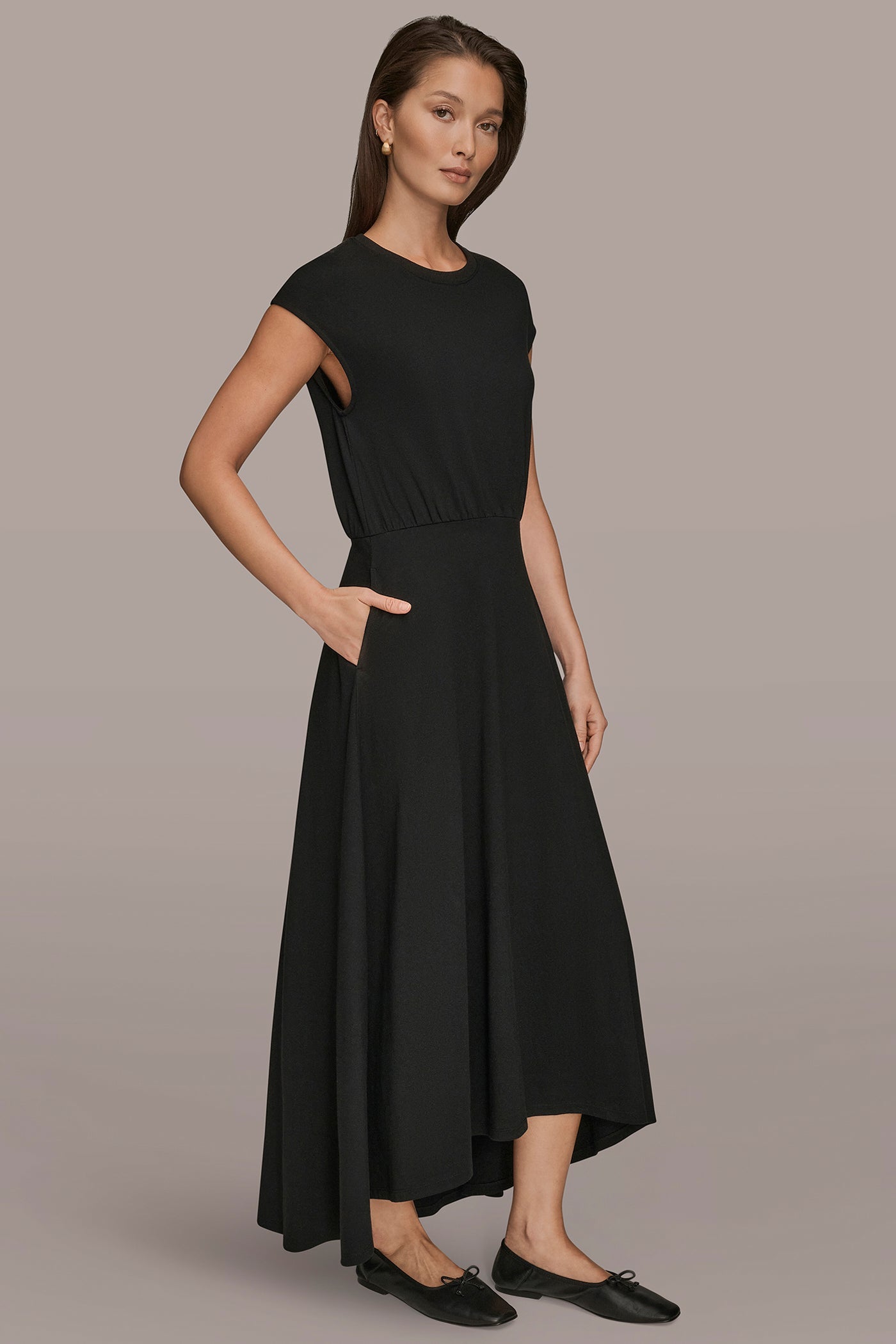 Donna Karan | CAP SLEEVE CREW NECK DRESS