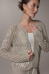 Donna Karan | LONG SLEEVE PEARL SEQUIN CARDIGAN