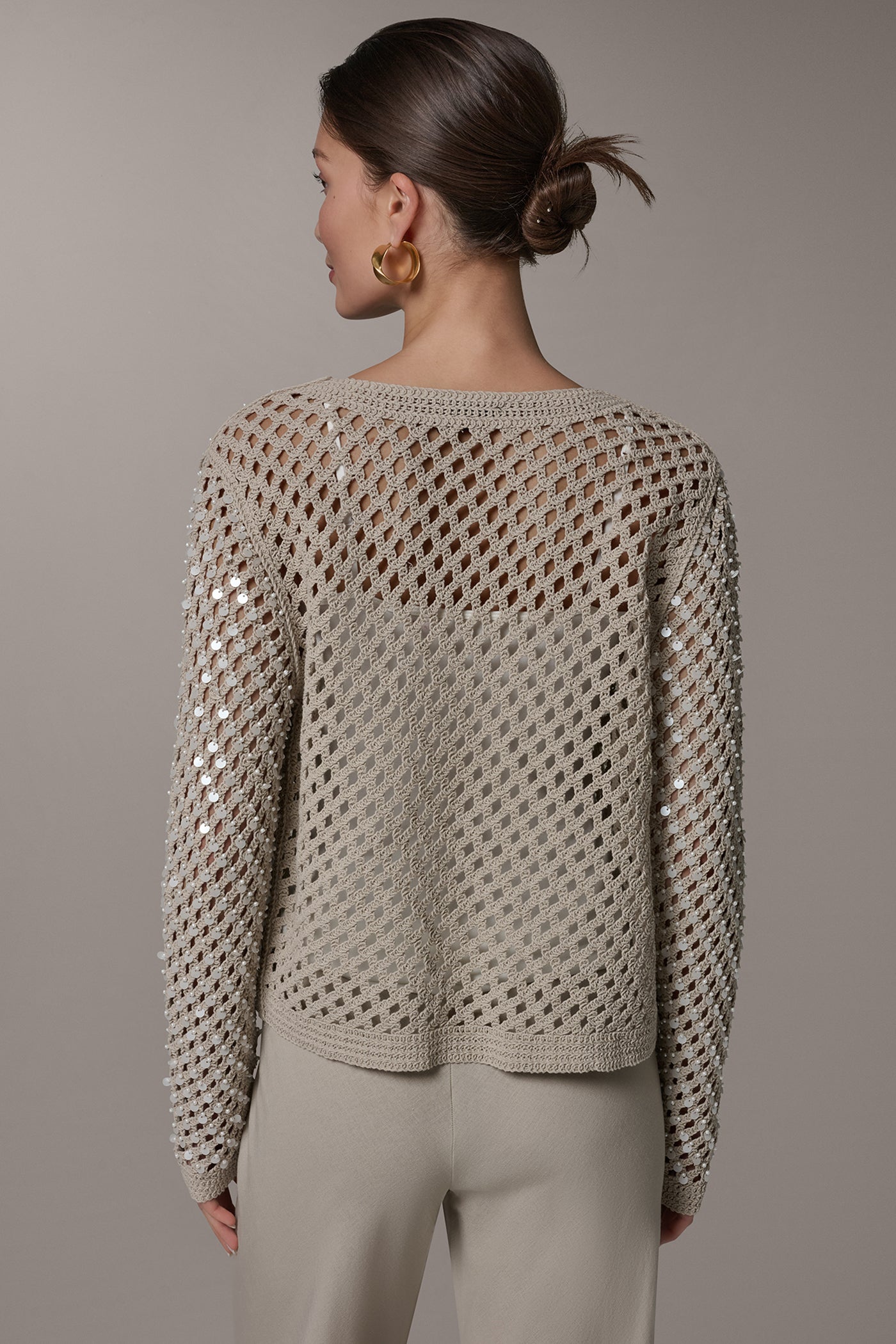 Donna Karan | LONG SLEEVE PEARL SEQUIN CARDIGAN