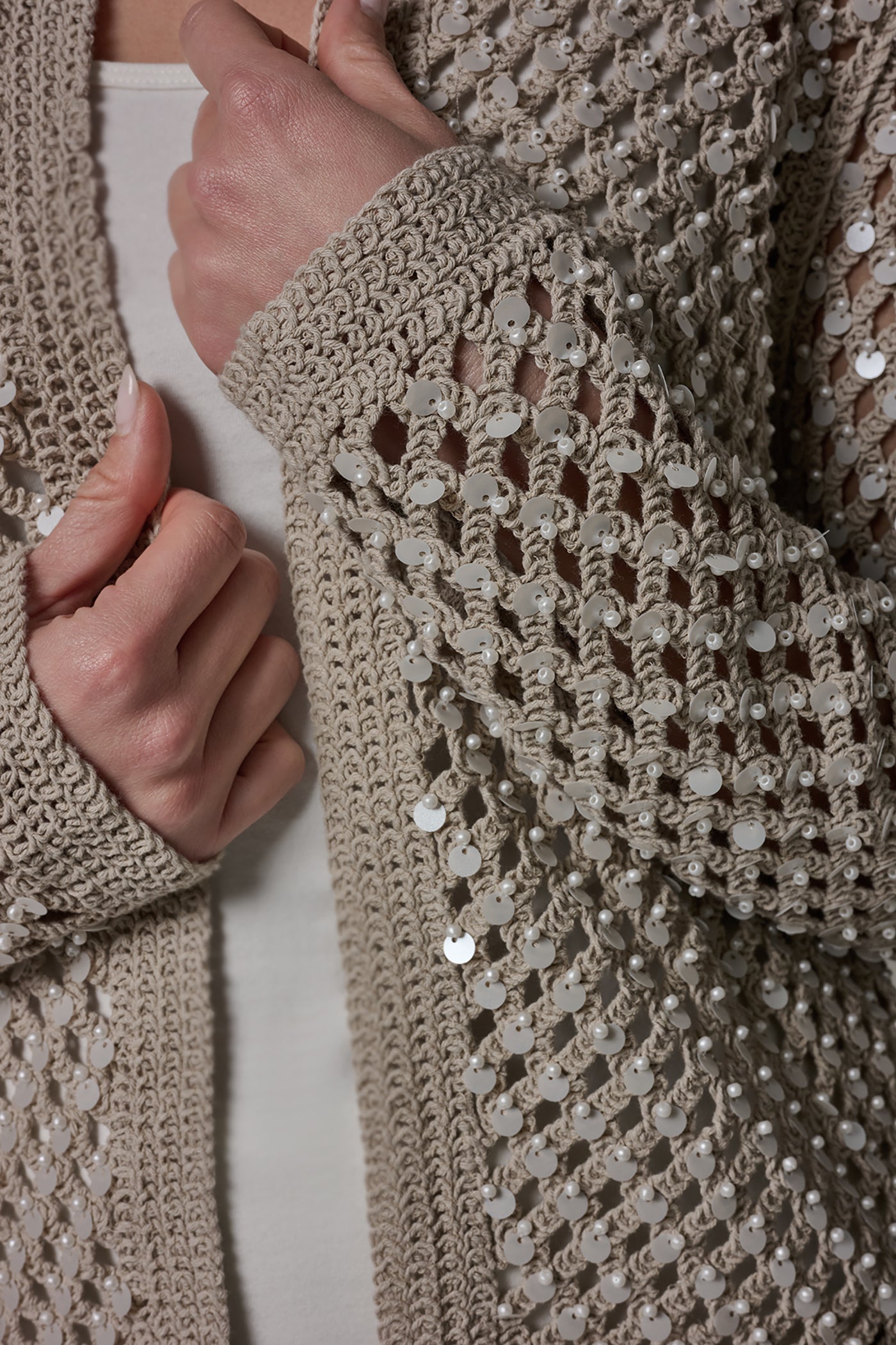 Donna Karan | LONG SLEEVE PEARL SEQUIN CARDIGAN