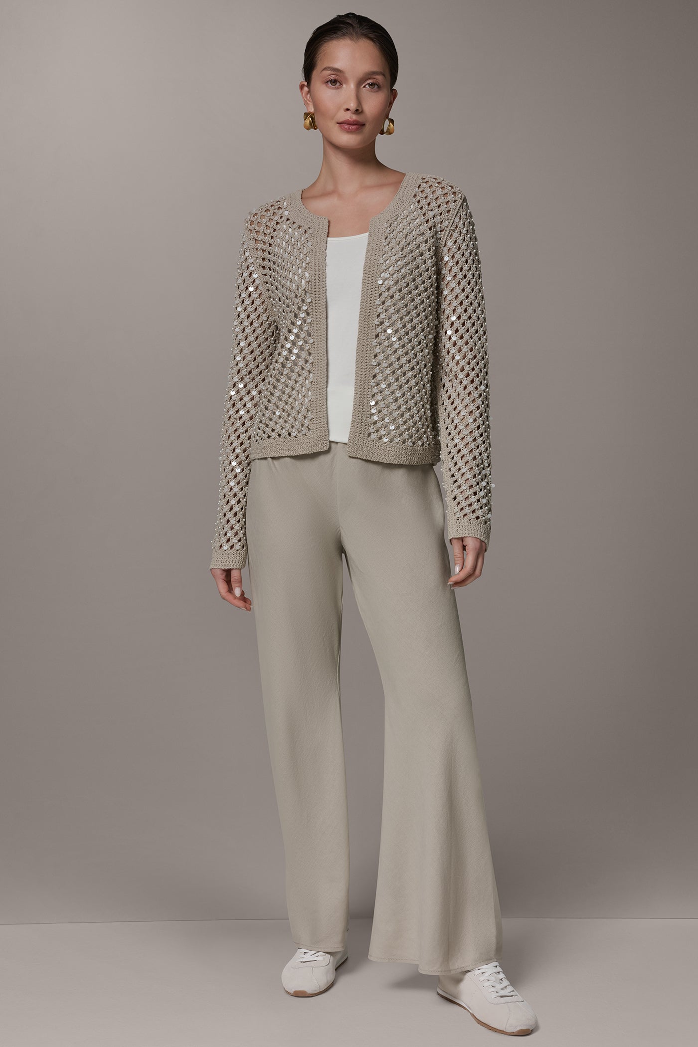 Donna Karan | LONG SLEEVE PEARL SEQUIN CARDIGAN