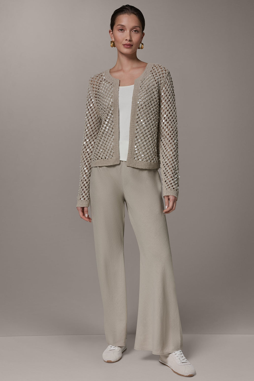 Donna Karan | LONG SLEEVE PEARL SEQUIN CARDIGAN
