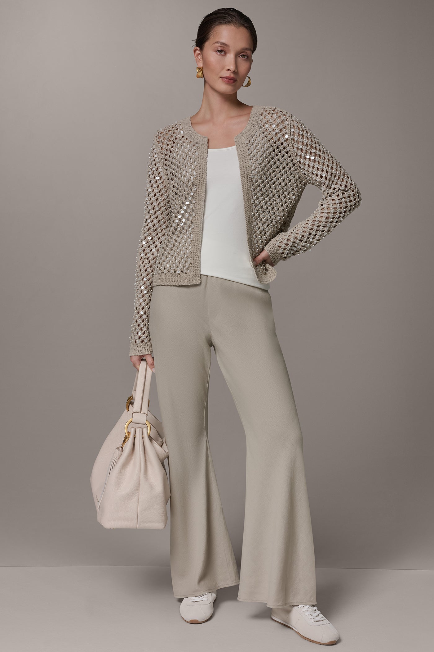 Donna Karan | LONG SLEEVE PEARL SEQUIN CARDIGAN