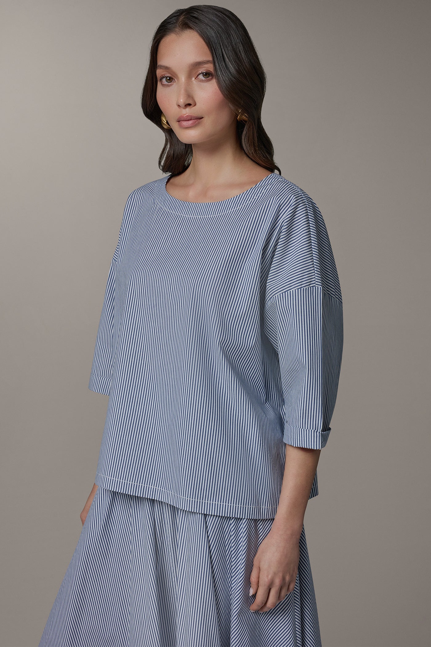 Donna Karan | 3/4 SLEEVE STRIPE BLOUSE