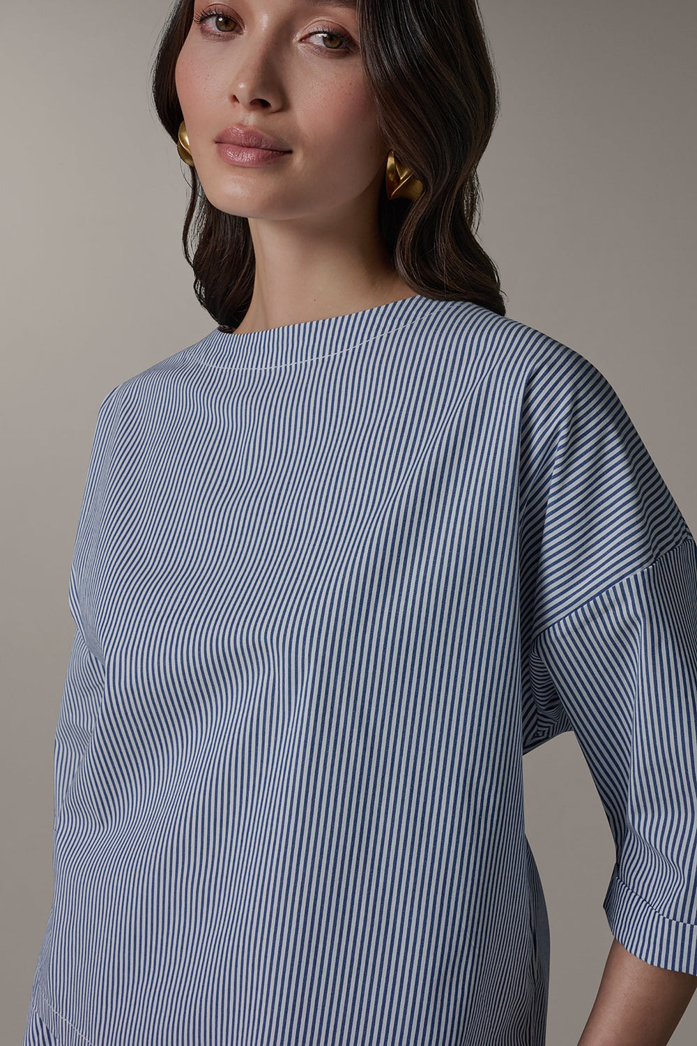 Donna Karan | 3/4 SLEEVE STRIPE BLOUSE