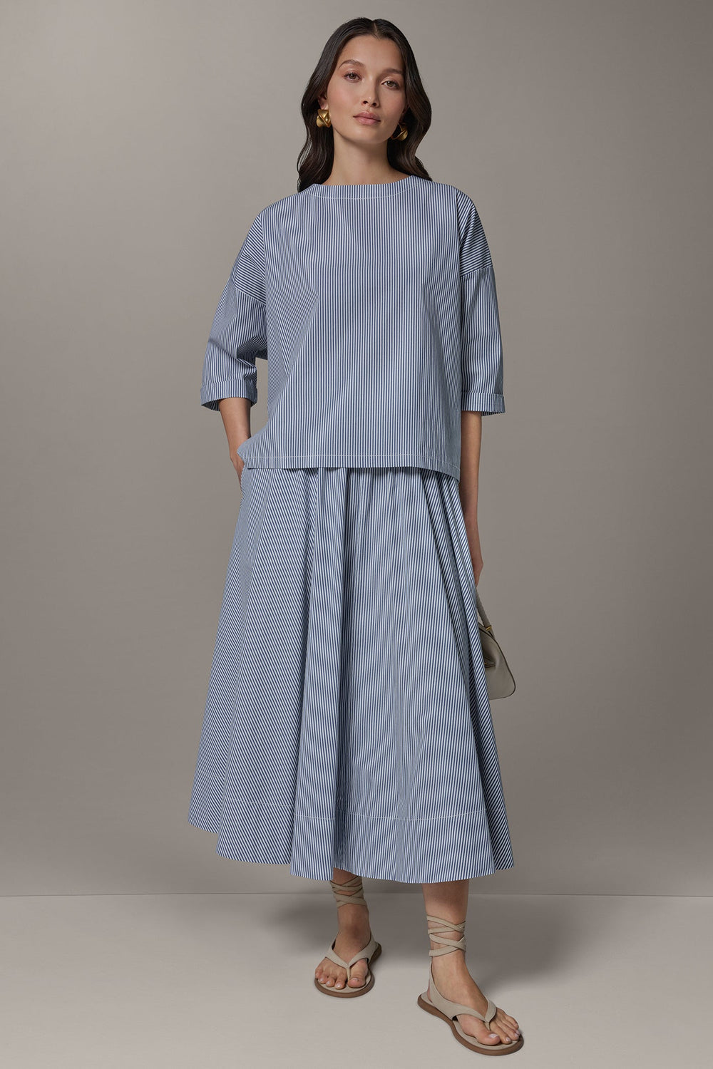 Donna Karan | 3/4 SLEEVE STRIPE BLOUSE