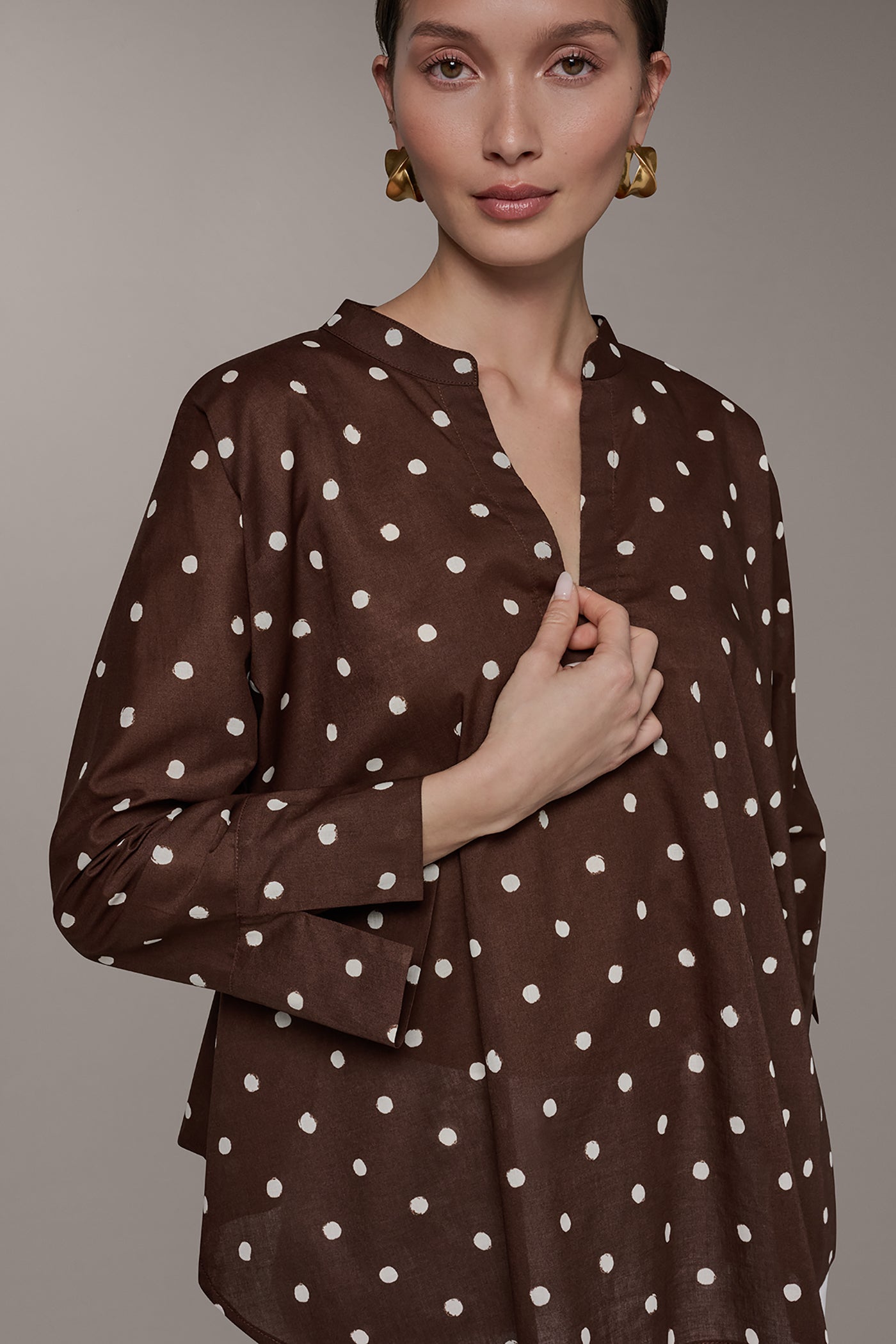 Donna Karan | BRACELET SLEEVE POLKA DOT BLOUSE