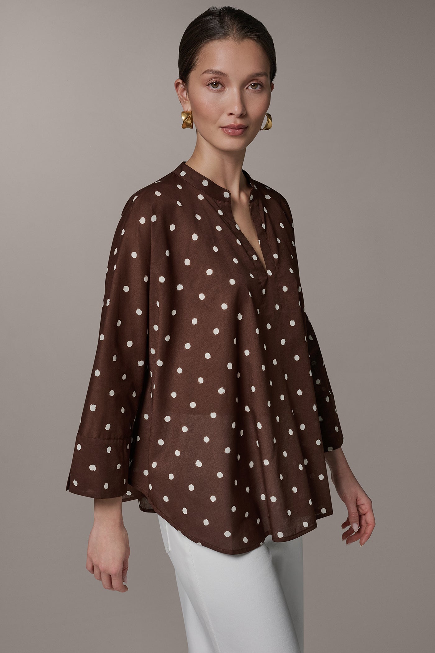 Donna Karan | BRACELET SLEEVE POLKA DOT BLOUSE