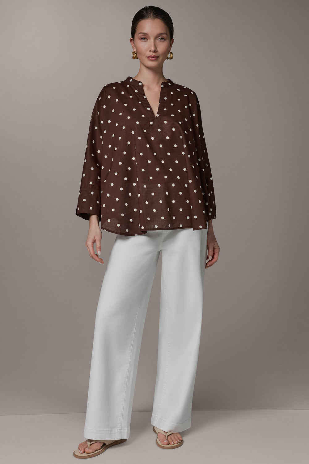 Donna Karan | BRACELET SLEEVE POLKA DOT BLOUSE