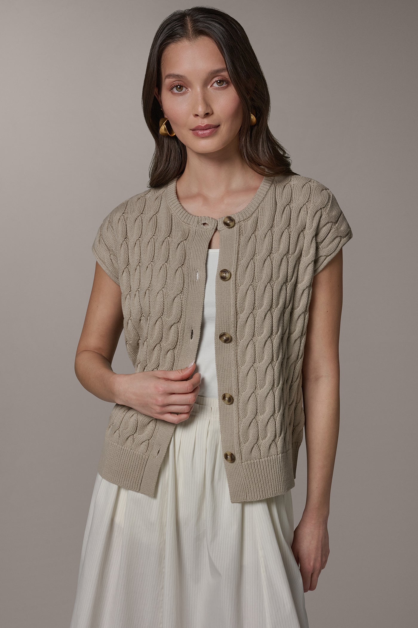 Donna Karan | SLEEVELESS CABLE KNIT VEST