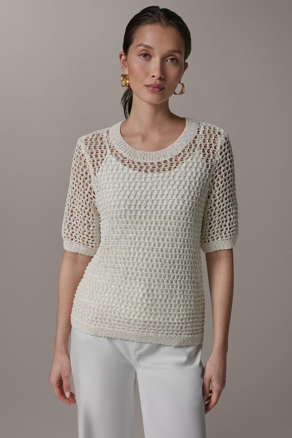 Donna Karan | SHORT SLEEVE OPEN STITCH SWEATER