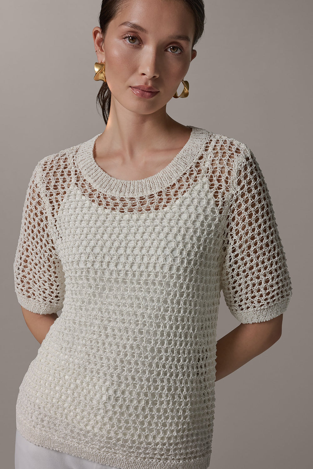 Donna Karan | SHORT SLEEVE OPEN STITCH SWEATER