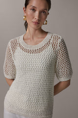 Donna Karan | SHORT SLEEVE OPEN STITCH SWEATER
