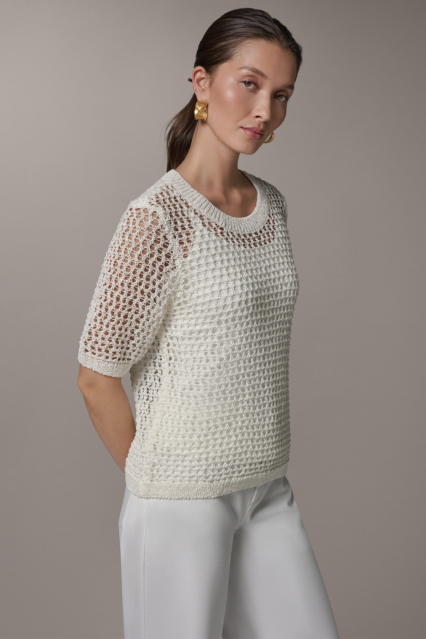 Donna Karan | SHORT SLEEVE OPEN STITCH SWEATER