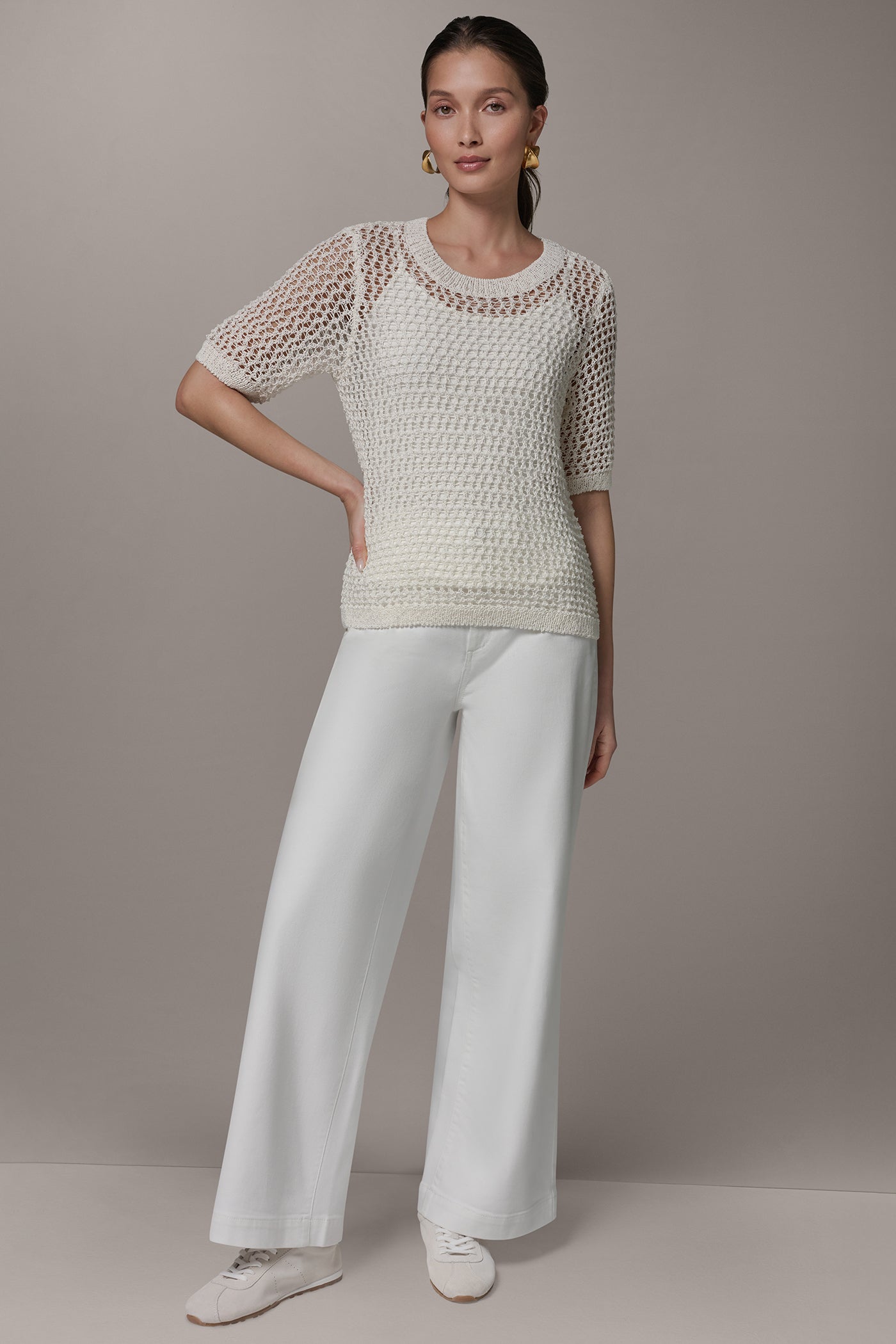 Donna Karan | SHORT SLEEVE OPEN STITCH SWEATER