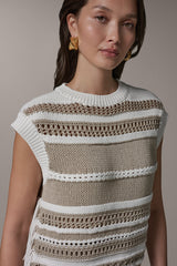 Donna Karan | SLEEVELESS STRIPE FRINGE SEQUIN SWEATER