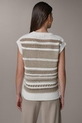 Donna Karan | SLEEVELESS STRIPE FRINGE SEQUIN SWEATER