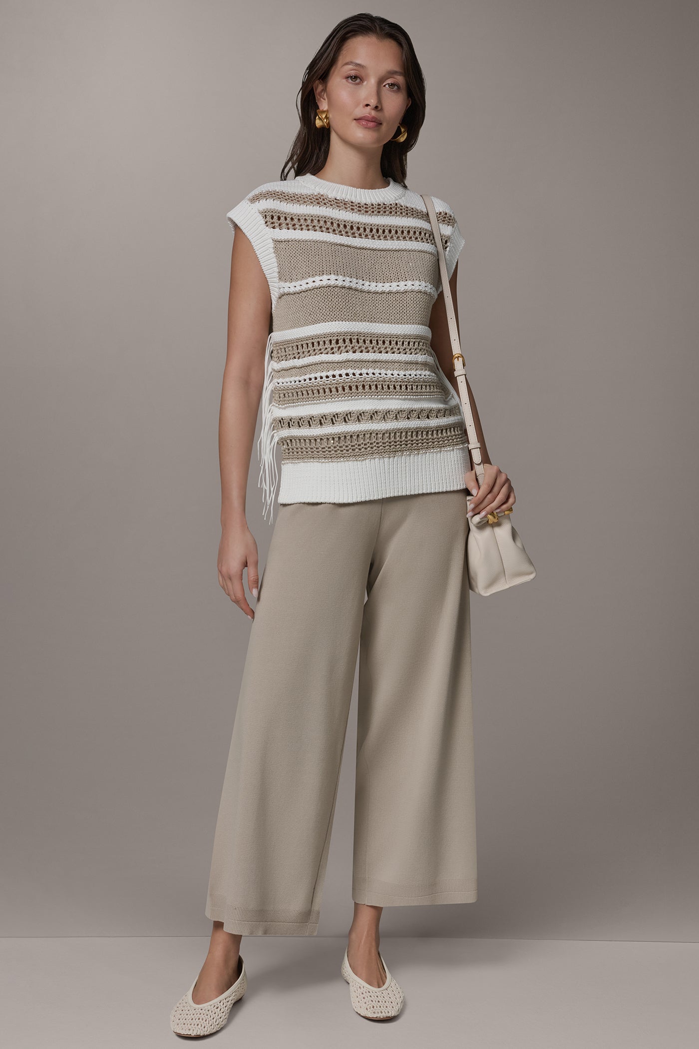 Donna Karan | SLEEVELESS STRIPE FRINGE SEQUIN SWEATER
