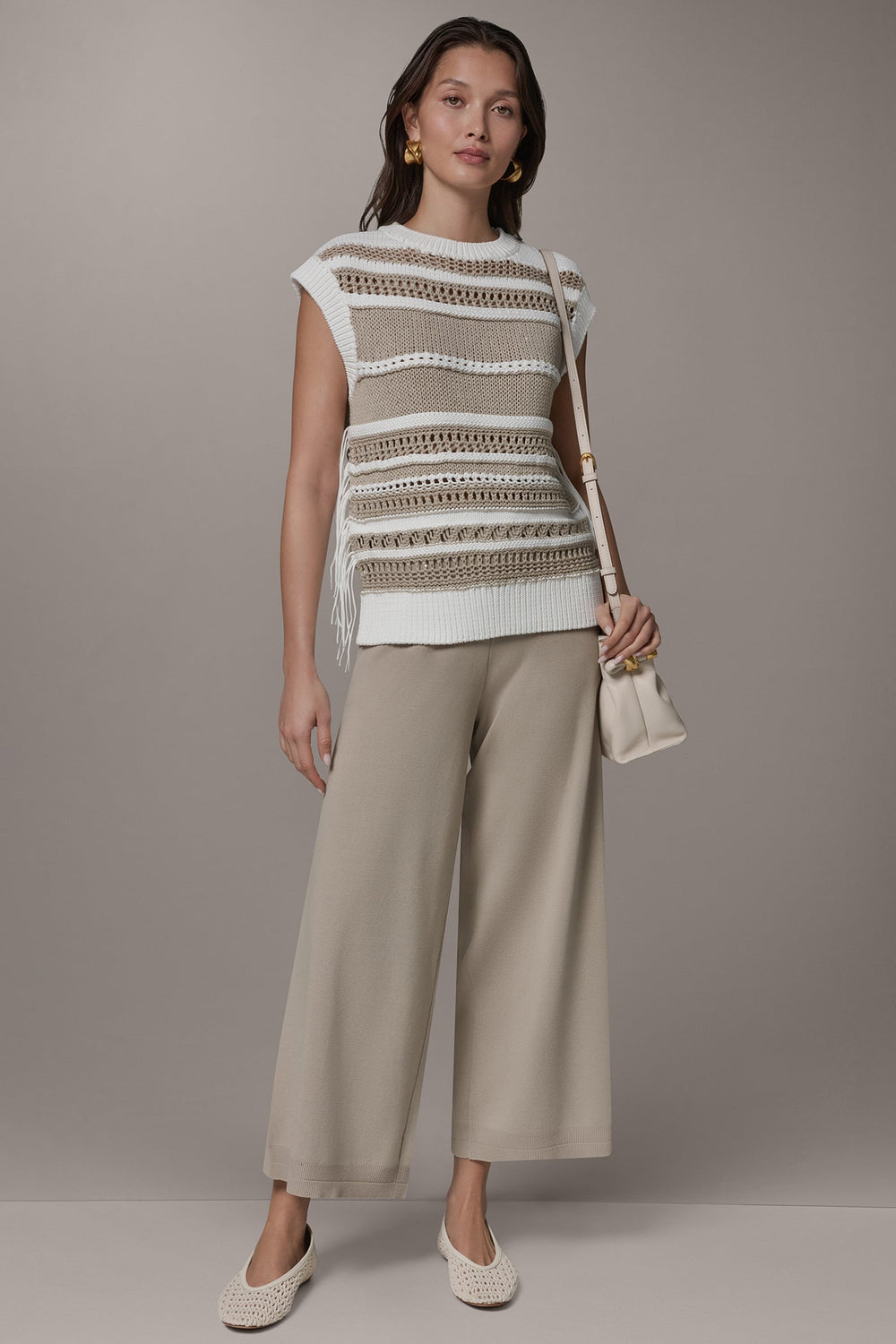 Donna Karan | SLEEVELESS STRIPE FRINGE SEQUIN SWEATER