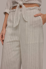 Donna Karan | LINEN HIGH-RISE PINSTRIPED PAPERBAG PANT