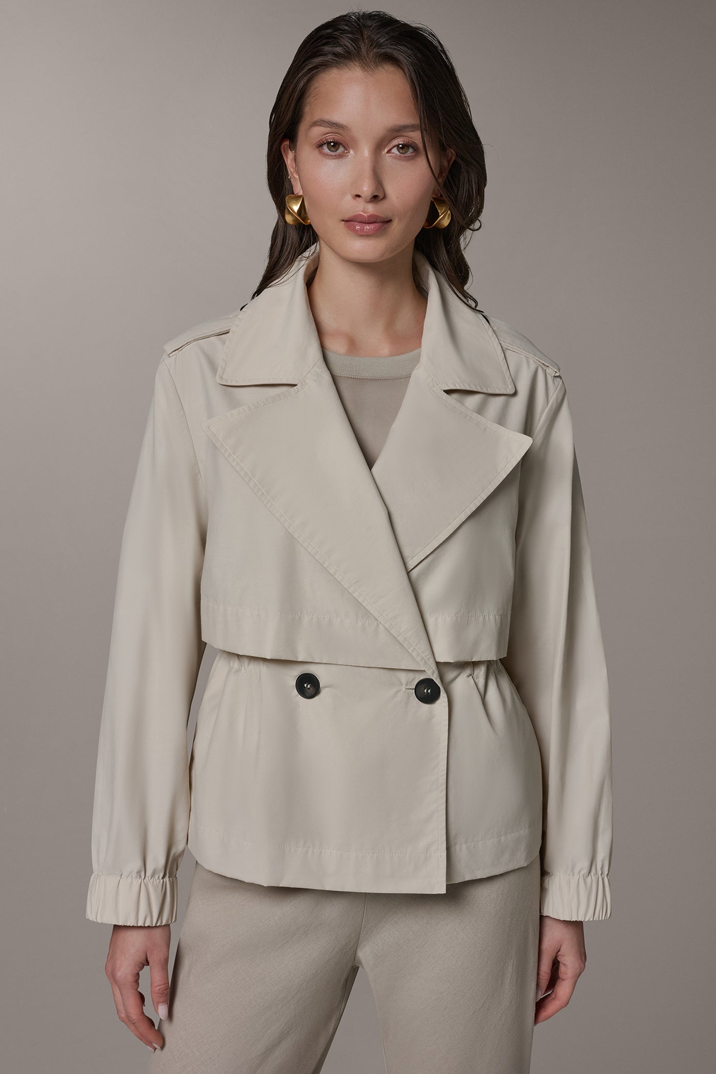 Donna Karan | LONG SLEEVE DOUBLE BREASTED TRENCH JACKET