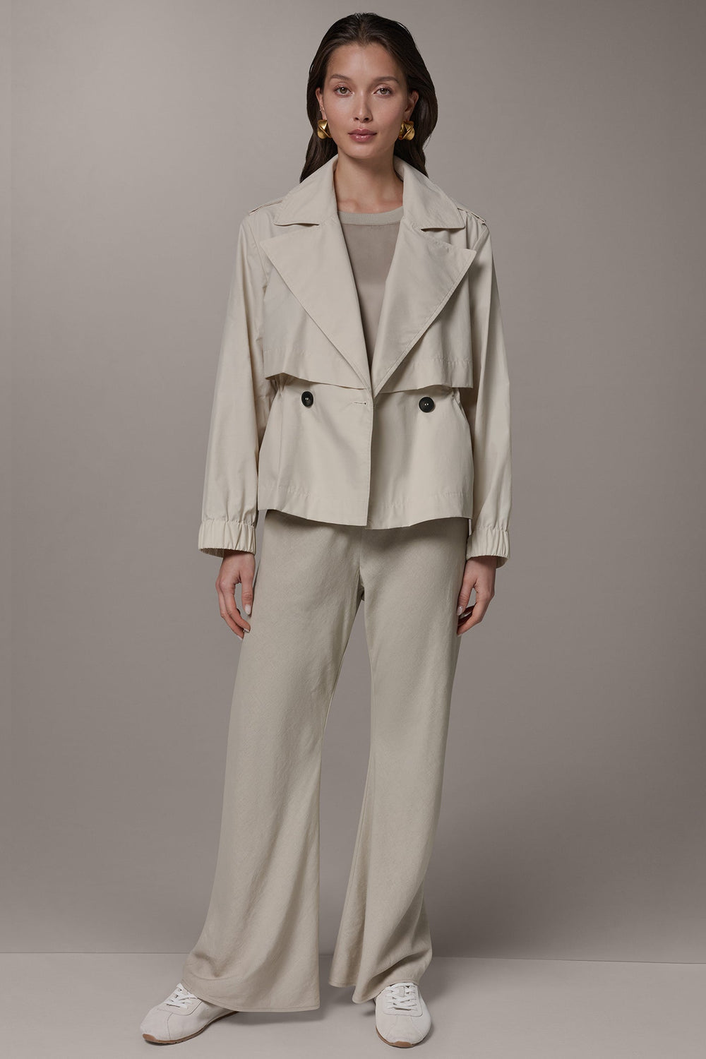 Donna Karan | LONG SLEEVE DOUBLE BREASTED TRENCH JACKET