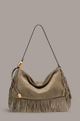 Donna Karan | VELVET LARGE FRINGE SHOULDER BAG