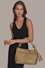 Donna Karan | GLENWOOD SMALL METALLIC CANVAS SHOULDER BAG