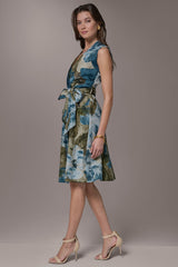 Donna Karan | LINEN-BLEND SLEEVELESS FLORAL WRAP A-LINE DRESS