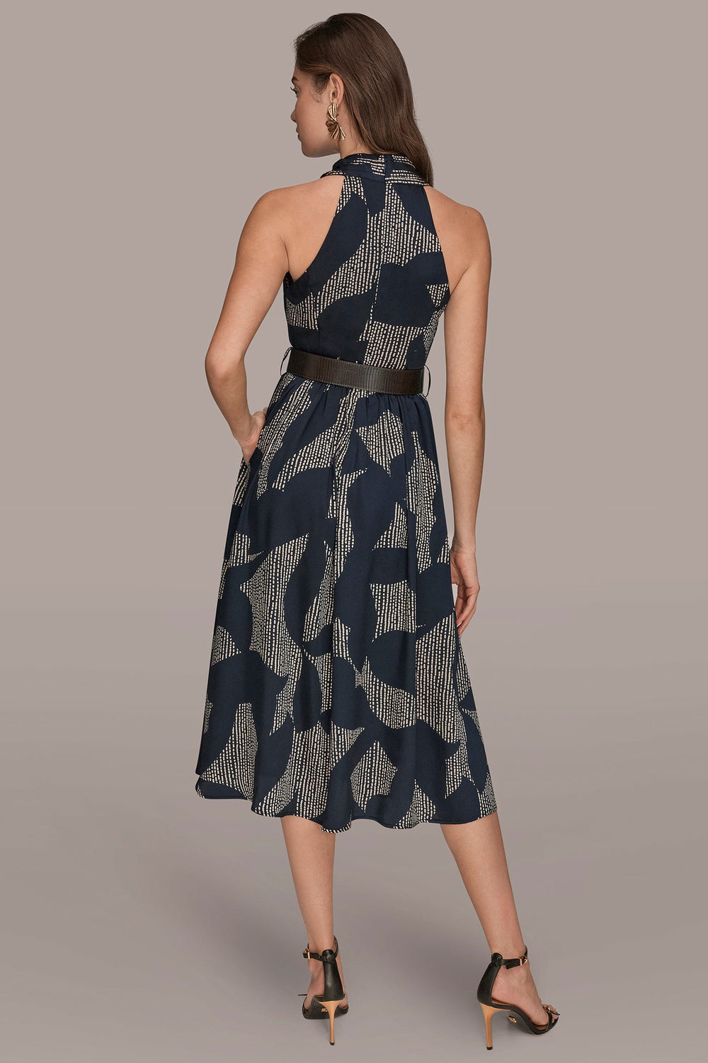 Donna Karan | PRINTED WRAP MIDI HALTER DRESS