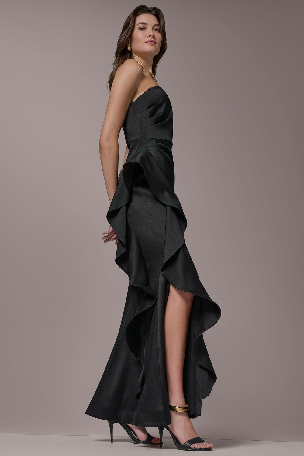 Donna Karan | TAFFETA STRAPLESS RUFFLE GOWN
