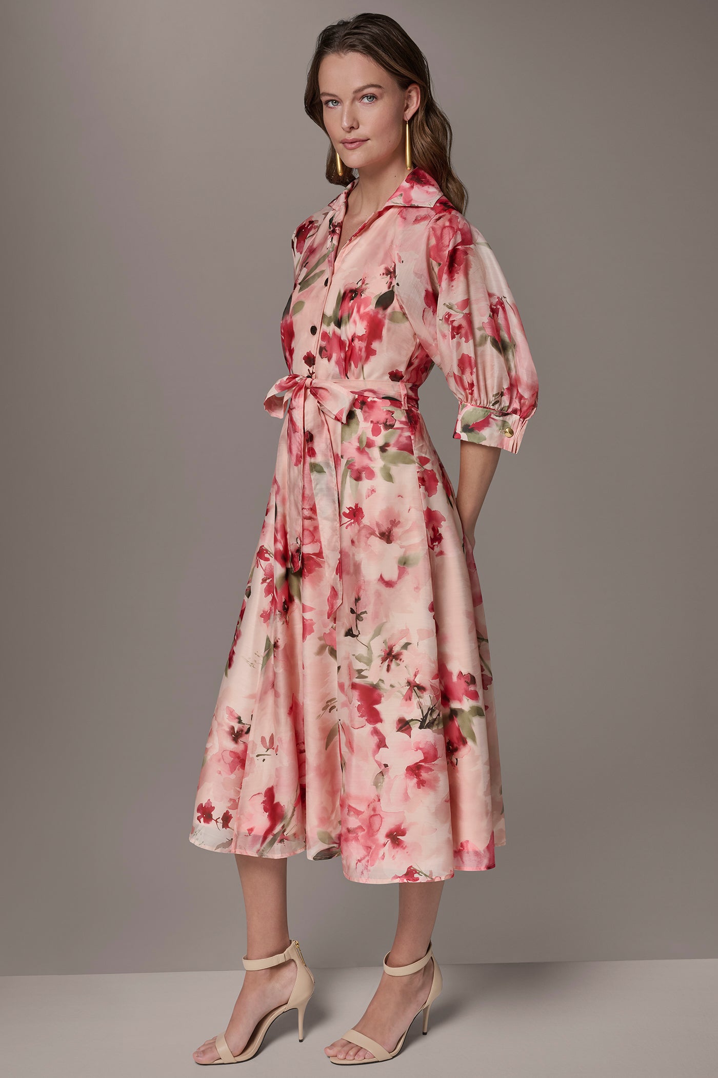 Donna Karan | ORGANZA FLORAL MIDI SHIRT DRESS