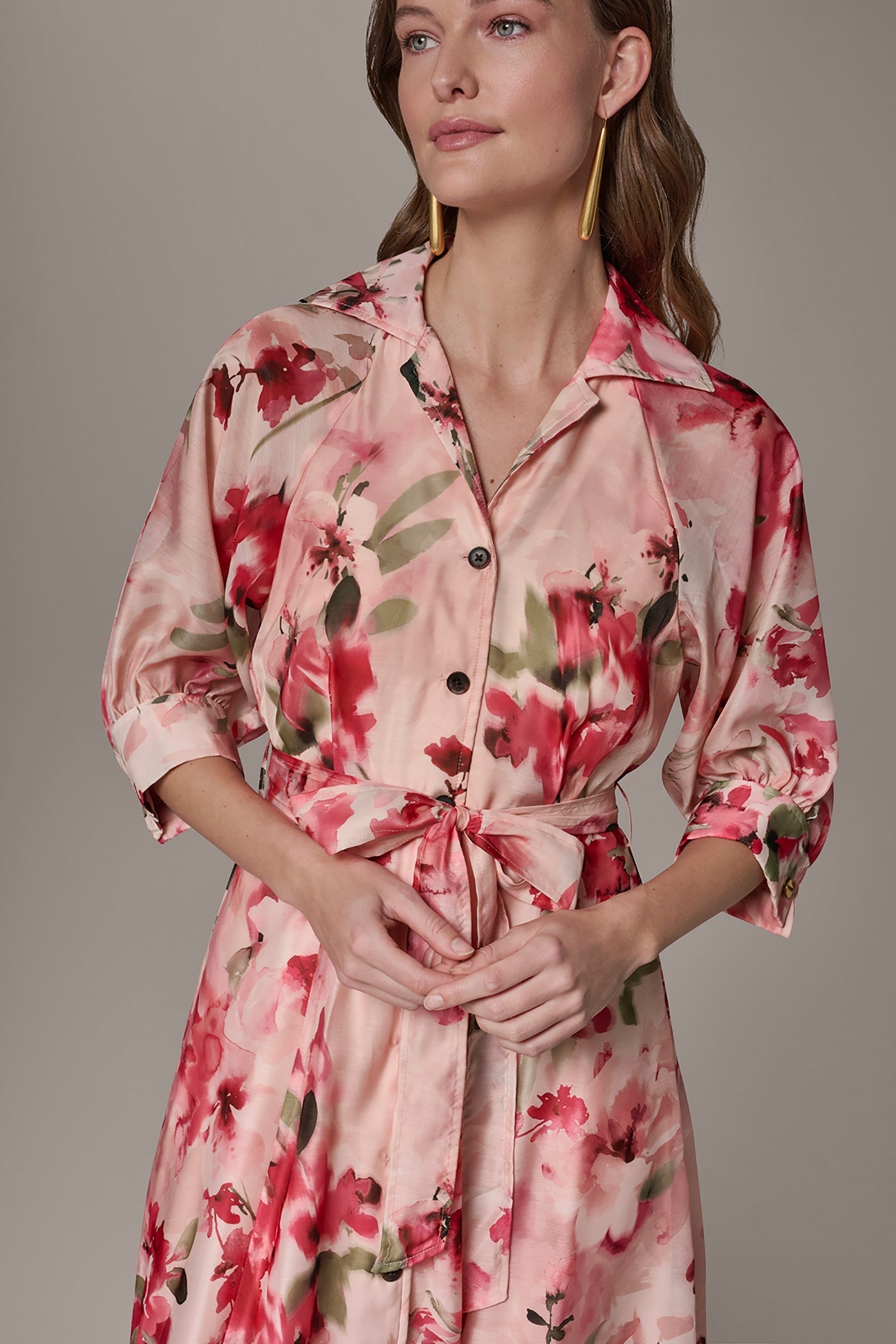 Donna Karan | ORGANZA FLORAL MIDI SHIRT DRESS