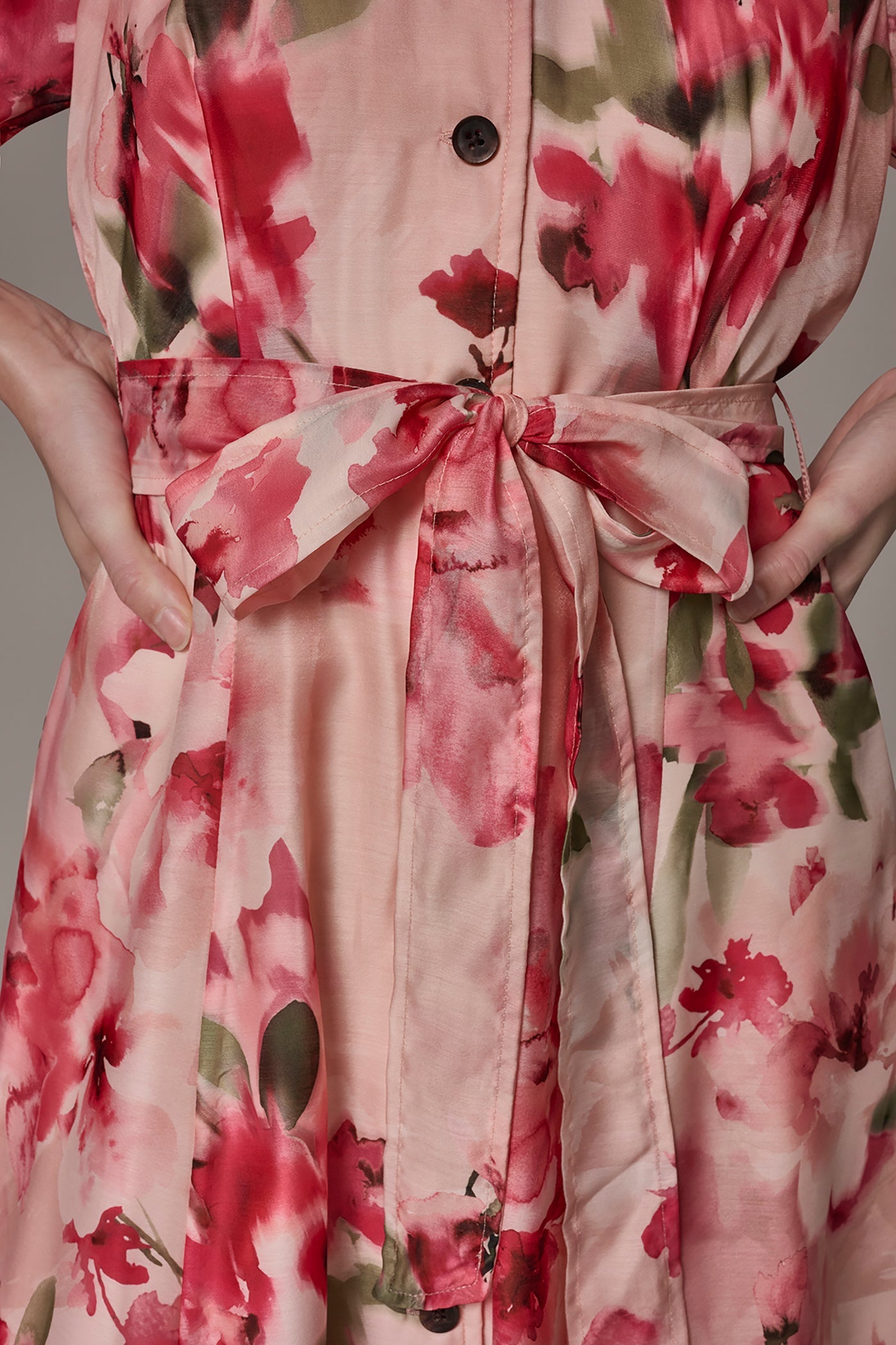 Donna Karan | ORGANZA FLORAL MIDI SHIRT DRESS
