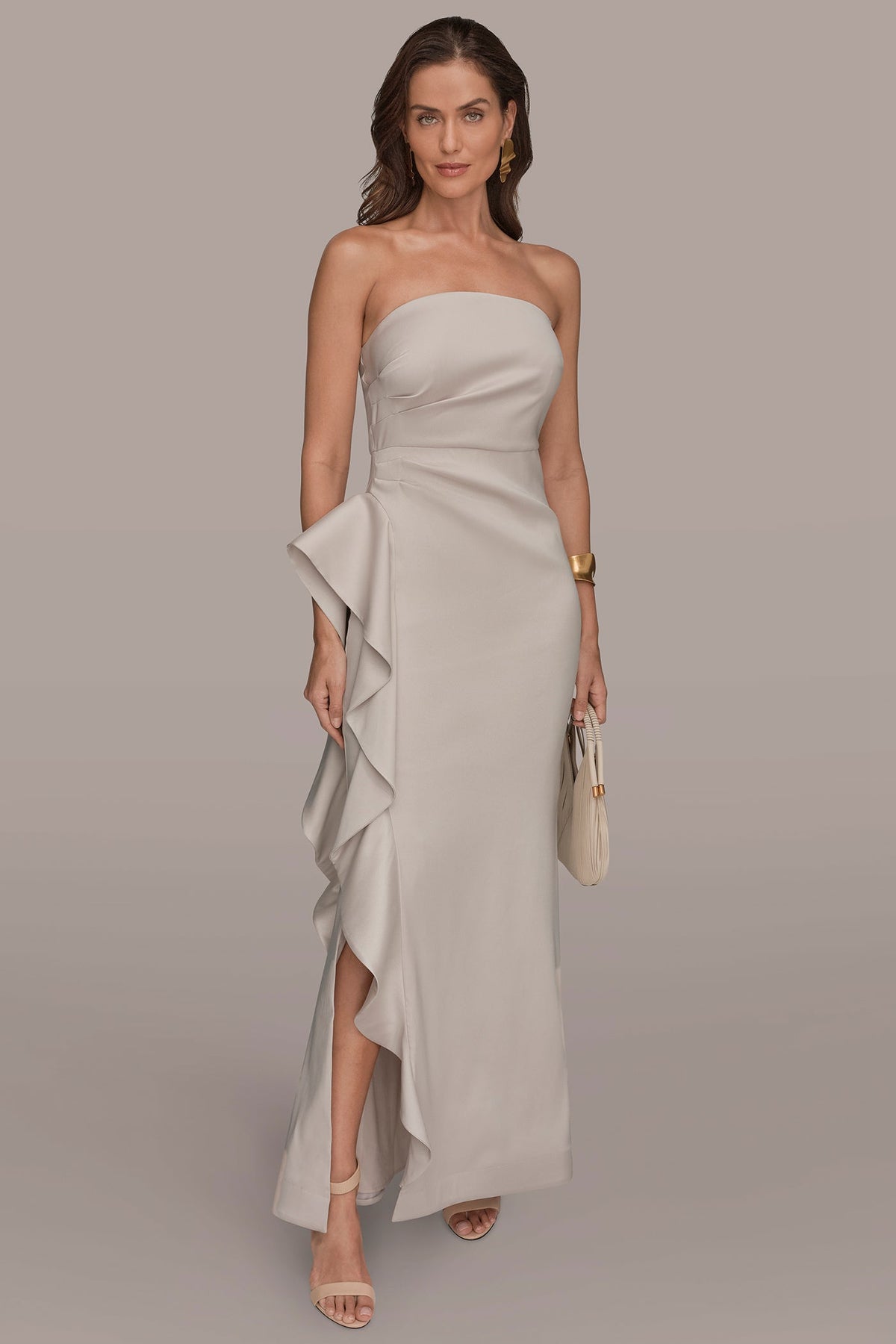 Donna Karan | TAFFETA STRAPLESS RUFFLE GOWN